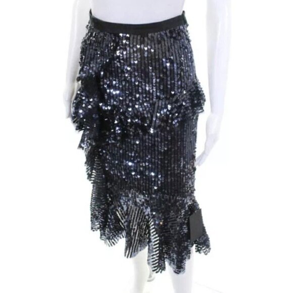 Needle & Thread Skirt New Sequin Scarlett Midi Skirt in Graphite Size 2 nwt - Picture 13 of 15